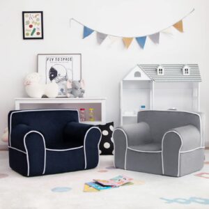 Costzon Kids Couch, Toddler Soft Sofa Chair w/Removable & Washable Velvet Surface for Preschool, Play Room, Nursery, Kindergarten, Toddler Sofa Couch for 0-5 Boys Girls Birthday Gift (Navy Blue)