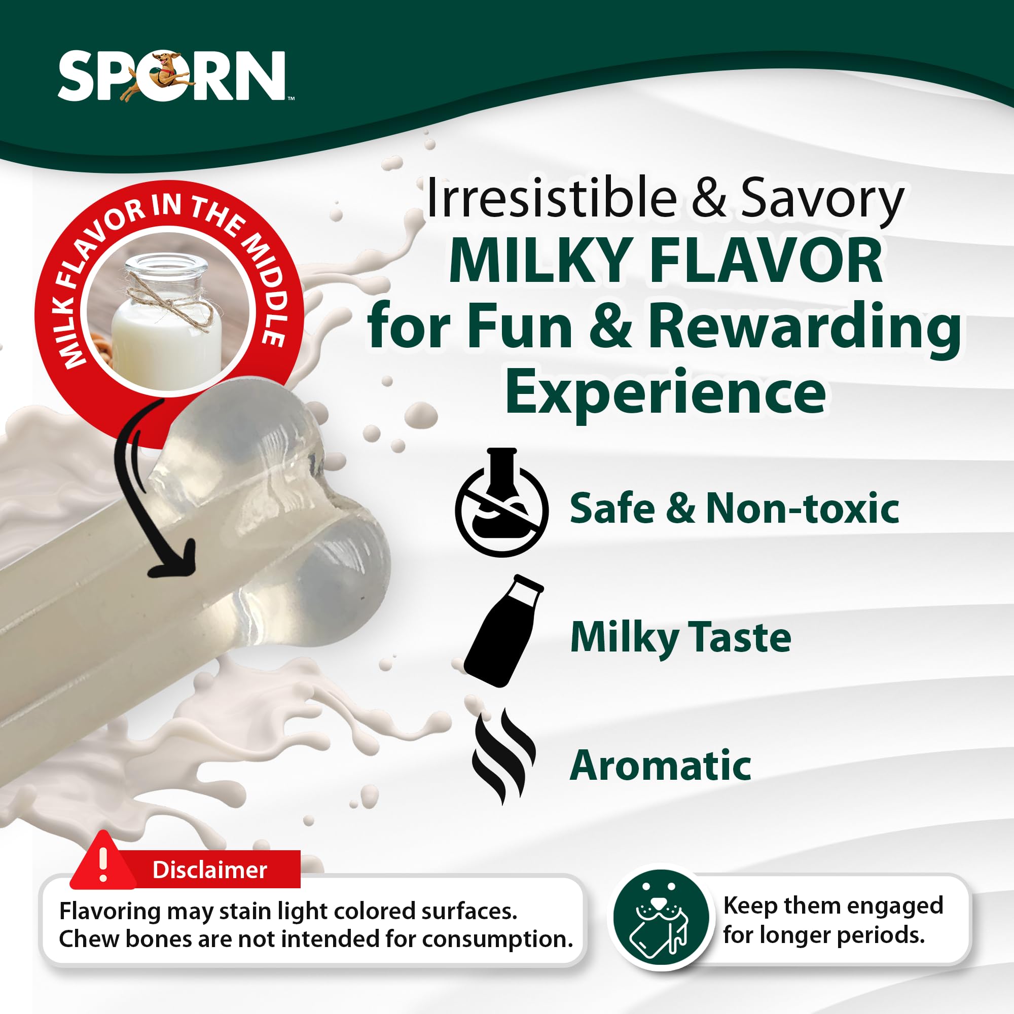 Sporn Marrow Milkies Chew Bones for Light Chewers, Milk Flavor Dog Chew Toys for Small Dogs, Made with Soft Thermoplastic Rubber Dog Dental Chew Toy, Gluten-Free & Non-Toxic, Small