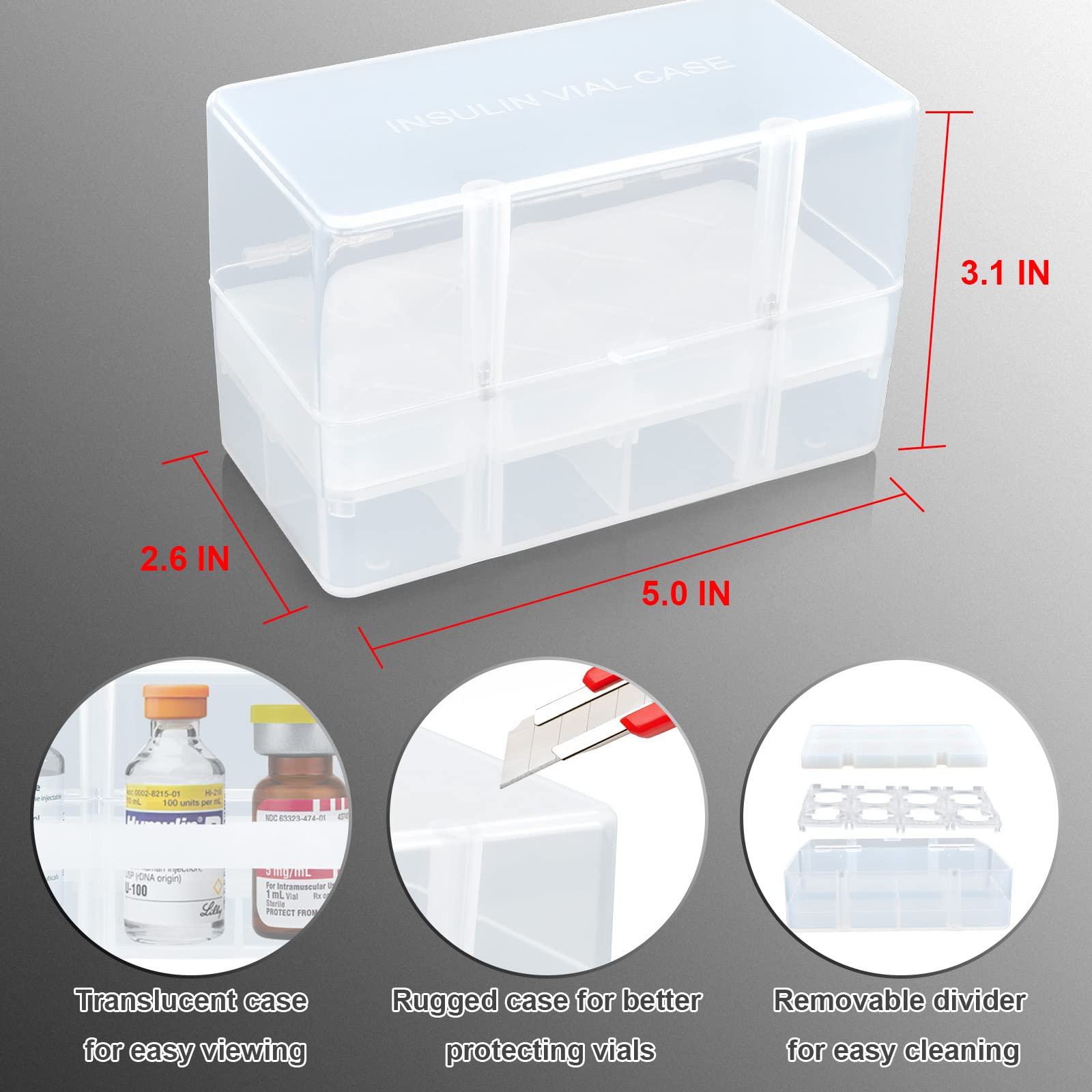 Healvaluefit 8-Holes Medication Vial Storage Box for Fridge, Insulin Vial Holder Organizer Case Fits Various 5ml-15ml Injectable Medicines Vials - Clear