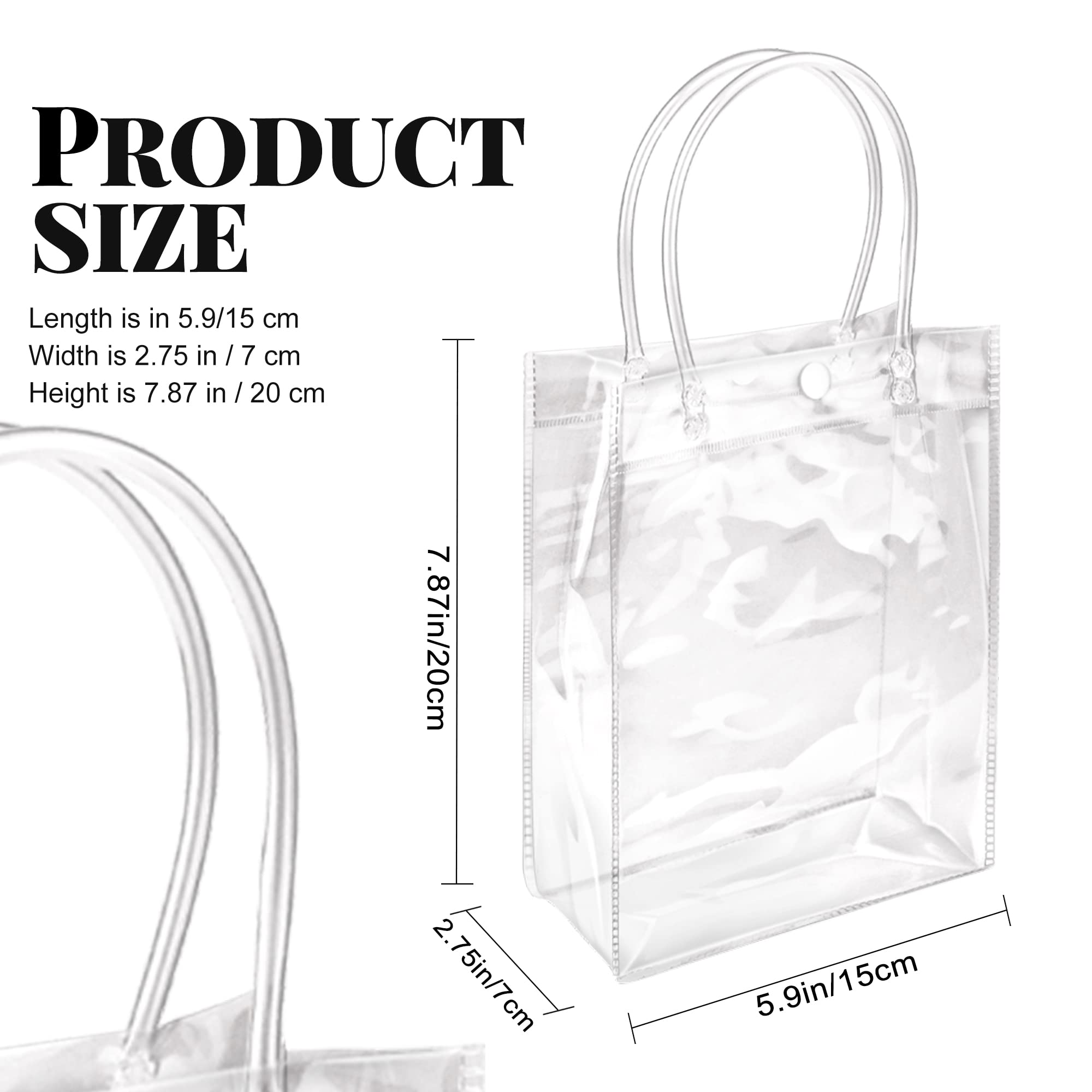 BadenBach 24 PCS Small Clear Gift Bags with Handle,5.9" x 7.9" x 2.8",Plastic Transparent Gift Bag Clear Goodie Bags Clear Party Favor Bags for Wedding Birthday Party Baby Shower Halloween Christmas