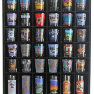 Black Shot Glass Display Case 36 Slots Minifigures Thimble Collection Display Rack Freestanding - No Door (with 1 Row for Tall Shooters)