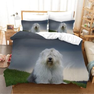 ajigen duvet cover king size dark blue old english sheepdog super microfiber king size bedding sets with zipper - 2 pillowcases 20"x 36" - ultra soft easy care and breathable king duvet covers