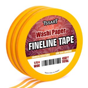 tssart 3 pack fine line tape - low tack fineline masking tape painters masking tape for diy paint art - acid free 1/4inch wide 450ft long total