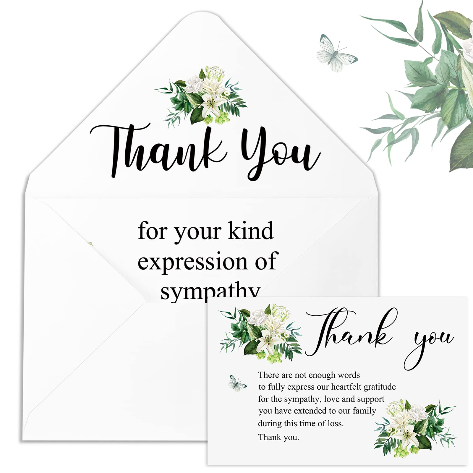 Marspark 50 Pack Thank You Sympathy Cards Funeral Thank You Cards with Envelopes and Message Memorial Card Sympathy Cards Greenery Bereavement Cards for Funeral Family Friends Loved Ones (Lily)