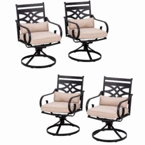 mfstudio 4 piece black patio dining chairs with beige thick cushions,outdoor furniture metal chairs with armest for garden, poolside, backyard, bistro