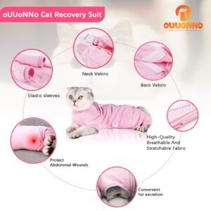 oUUoNNo Cat Recovery Suit for Abdominal Wounds or Skin Diseases,E-Collar Alternative for Cats,After Surgery Wear,Pajama Suit Long Sleeve Prevent Shedding (X-Small, Pink)