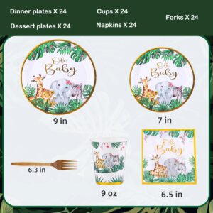 Atonofun Safari Party Supplies, Baby Shower Plates and Napkins Set, Jungle Oh Baby Paper Plates, Cups, Napkins and Cutlery for Safari Birthday Decorations, Baby Shower, Jungle Themed Parties Serves 24