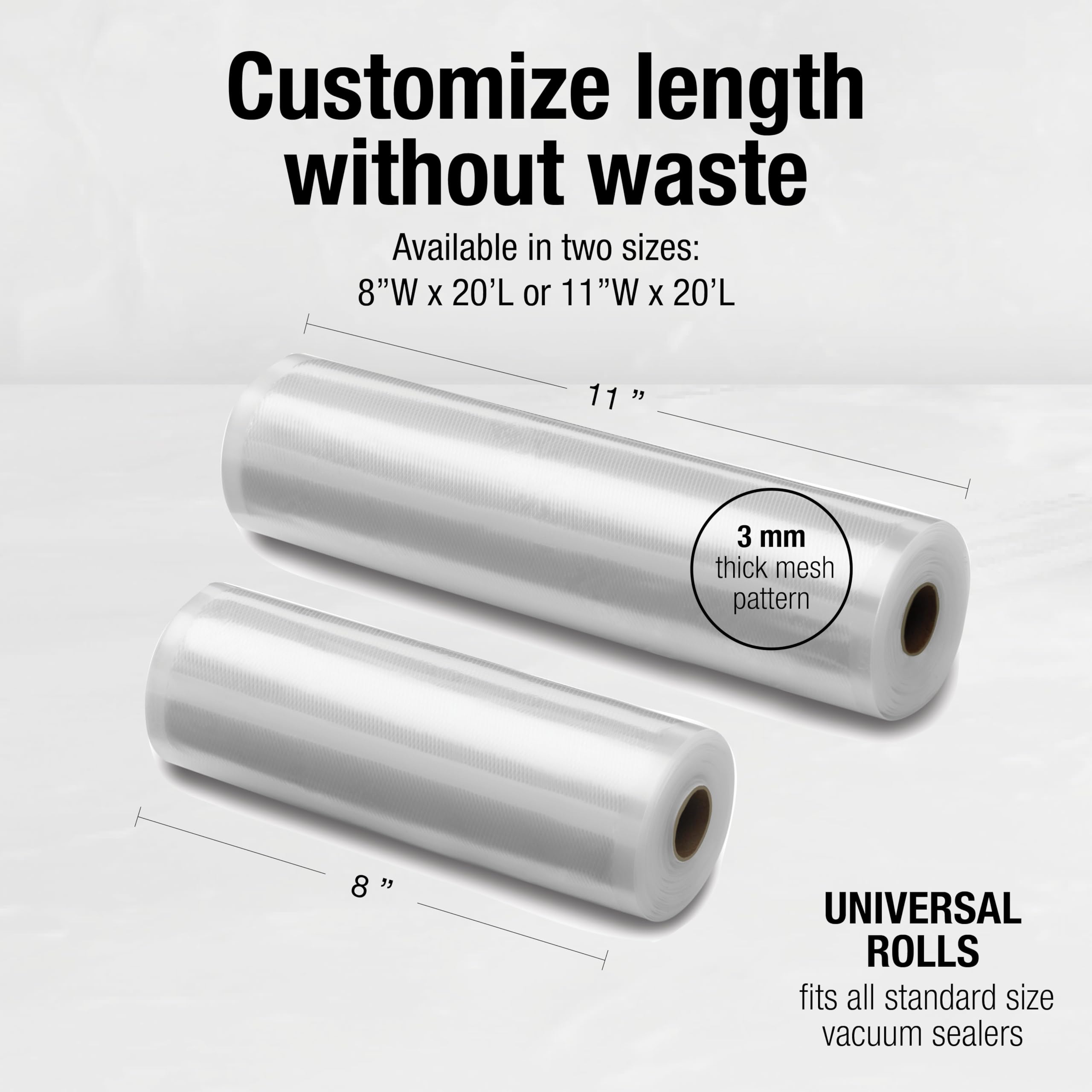 Cuisinart Universal Vacuum Food Saver Sealer Bags 2-pack 11" x 20ft. rolls (VSB-112C) BPA Free, Microwave & Freezer Safe white