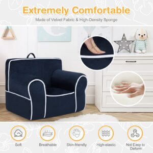 Costzon Kids Couch, Toddler Soft Sofa Chair w/Removable & Washable Velvet Surface for Preschool, Play Room, Nursery, Kindergarten, Toddler Sofa Couch for 0-5 Boys Girls Birthday Gift (Navy Blue)