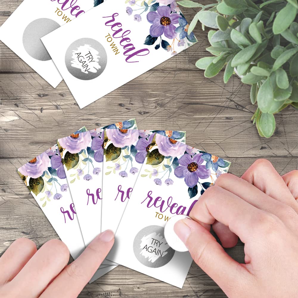 Haizct 50 Pack Purple Flowers Bridal Shower Scratch Off Game Cards for Country Wedding, Bridal Shower, Bridal Lottery Tickets, Wedding Shower Ideas, Baby Shower