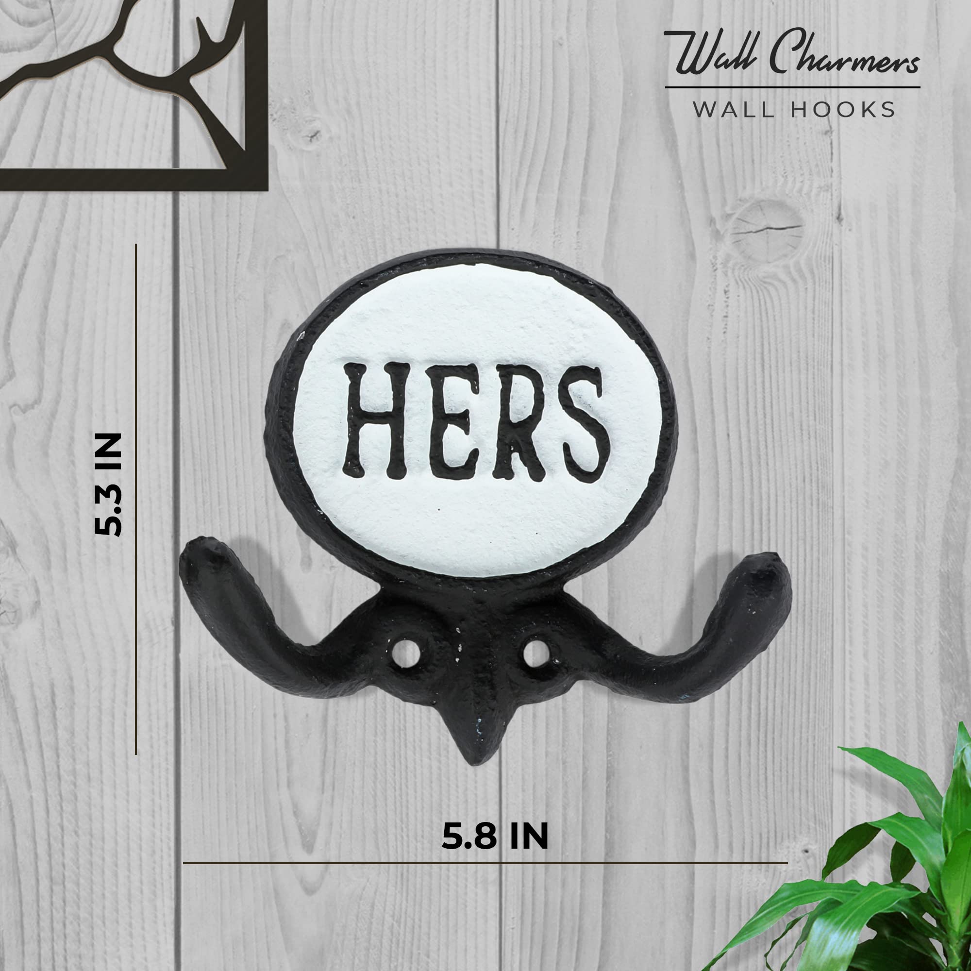 Wallcharmers Set of 2 His and Hers Towel Hooks for Bathrooms, Mr & Mrs. Farmhouse and Rustic Bathroom Hooks for Towels, Black & White