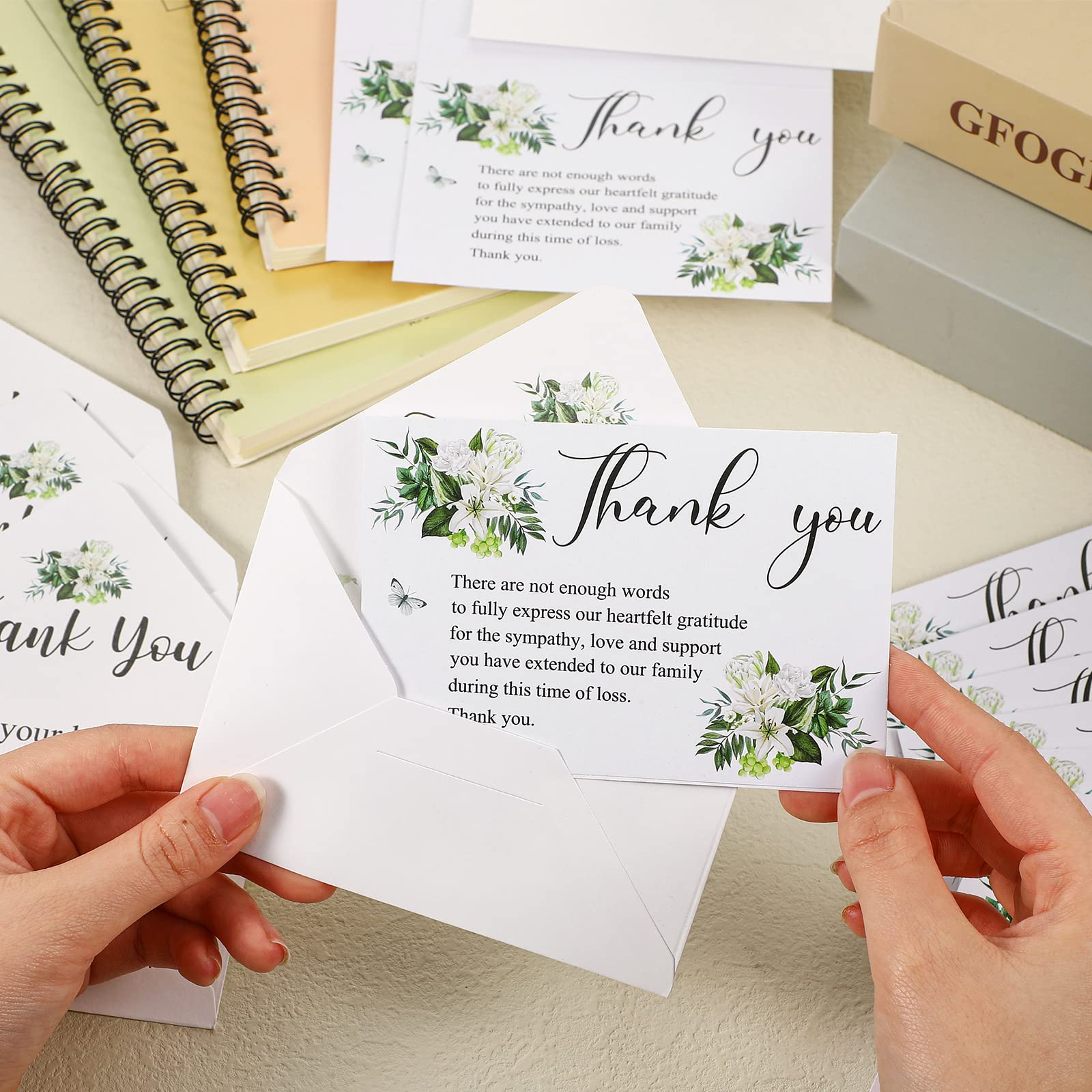 Marspark 50 Pack Thank You Sympathy Cards Funeral Thank You Cards with Envelopes and Message Memorial Card Sympathy Cards Greenery Bereavement Cards for Funeral Family Friends Loved Ones (Lily)