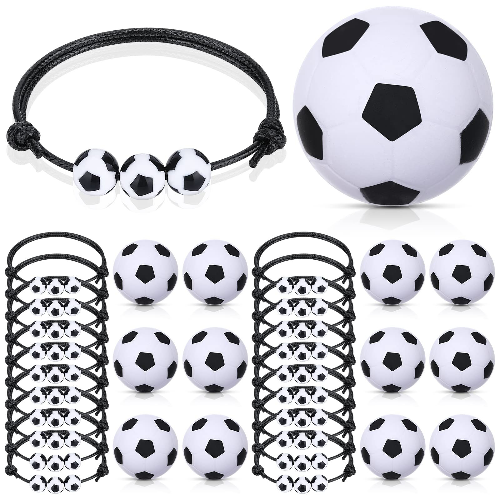 32Pcs Soccer Party Favors Soccer Charm Bracelets Sports 1.6" Mini Foam Soccer Stress Ball Set for School Carnival Reward Team Birthday Graduation Party Gifts Soccer Game Goodie Bag Favors Decorations