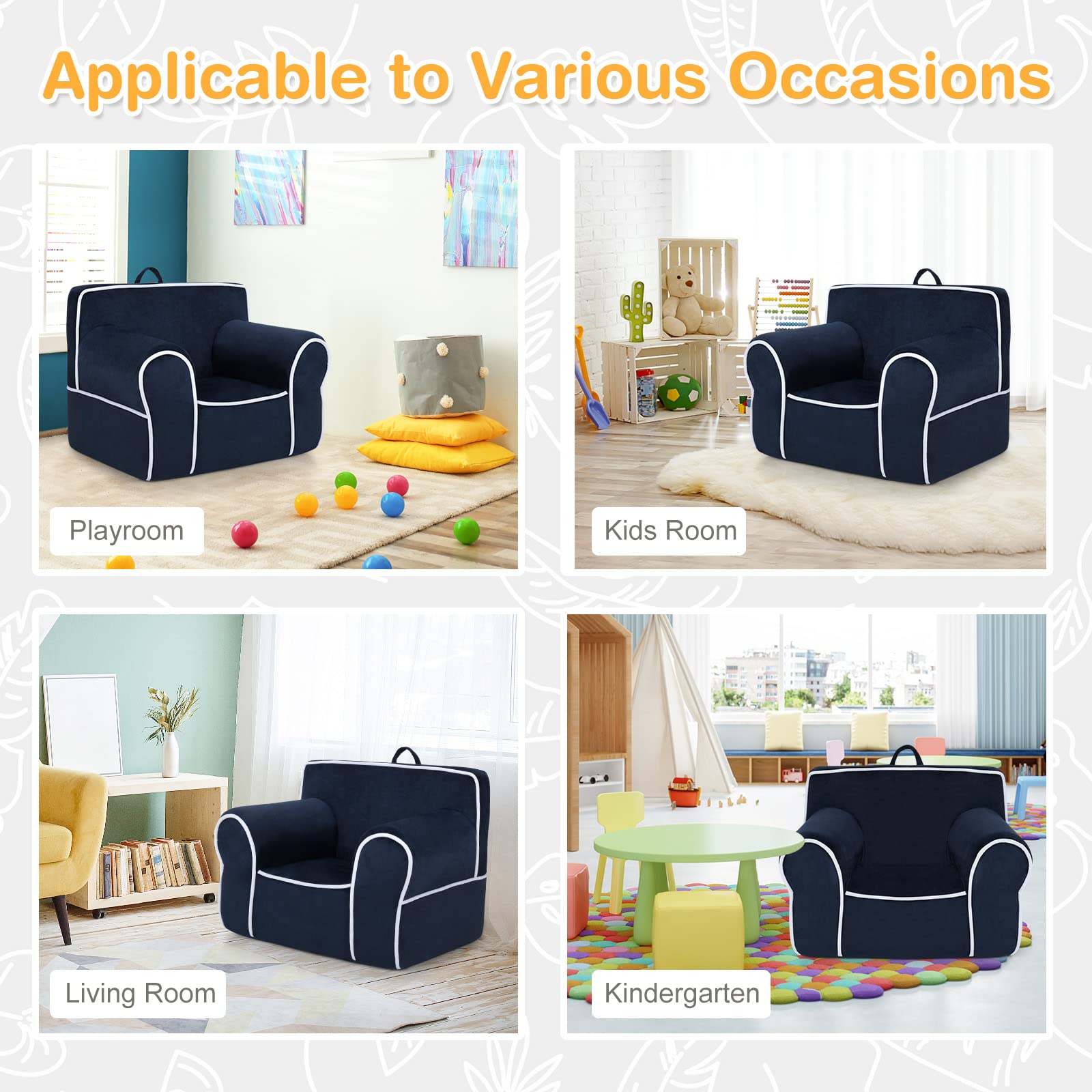 Costzon Kids Couch, Toddler Soft Sofa Chair w/Removable & Washable Velvet Surface for Preschool, Play Room, Nursery, Kindergarten, Toddler Sofa Couch for 0-5 Boys Girls Birthday Gift (Navy Blue)