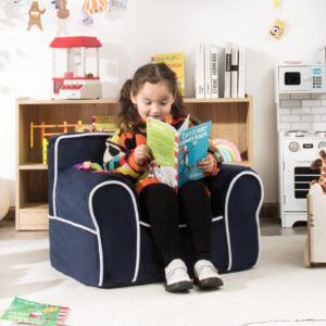 Costzon Kids Couch, Toddler Soft Sofa Chair w/Removable & Washable Velvet Surface for Preschool, Play Room, Nursery, Kindergarten, Toddler Sofa Couch for 0-5 Boys Girls Birthday Gift (Navy Blue)