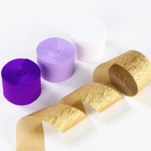 Purple-Gold Party Decorations Crepe-Paper Streamers - 8 Rolls White Purple Lavender Graduation Steamer Woman Birthday Wedding Bridal Shower Paper Garland Mothers Valentines Day Decor Panduola