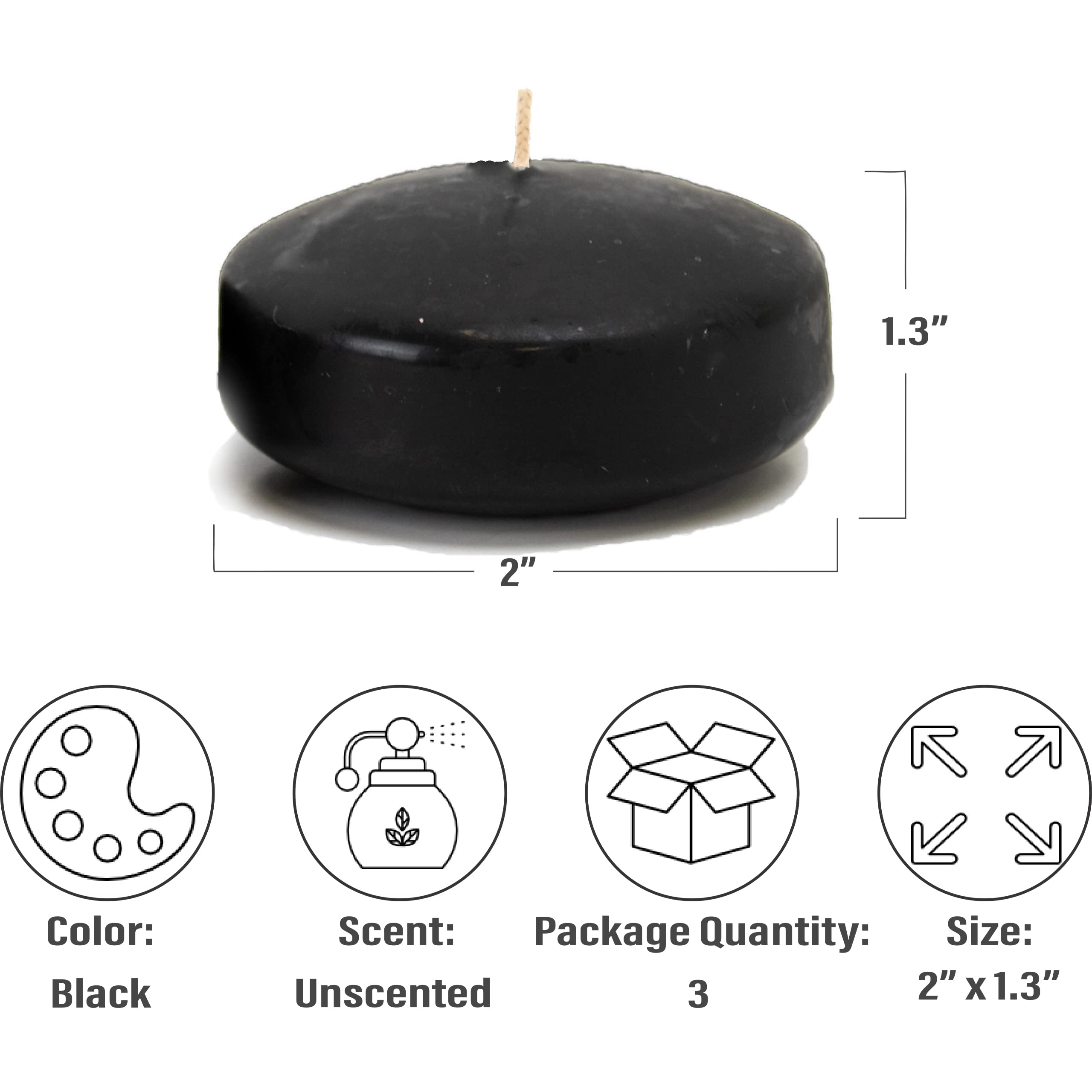 CandleNScent Unscented Floating Candles | 2 Inch - Fits in 2 Inch Vase and Above | Black | Floats On Water | Pack of 3