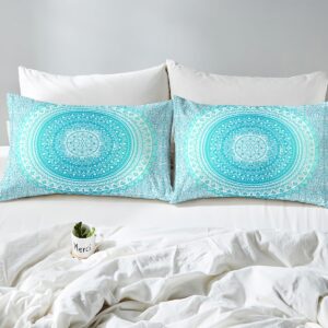 Castle Fairy Hippie Mandala Duvet Cover for Boys,Girls Teal Gradient Comforter Cover Full Size,Indian Hippie Bedding Set Kids Teen Room Decor Bed Cover,Chic Exotic Bedclothes with Zipper