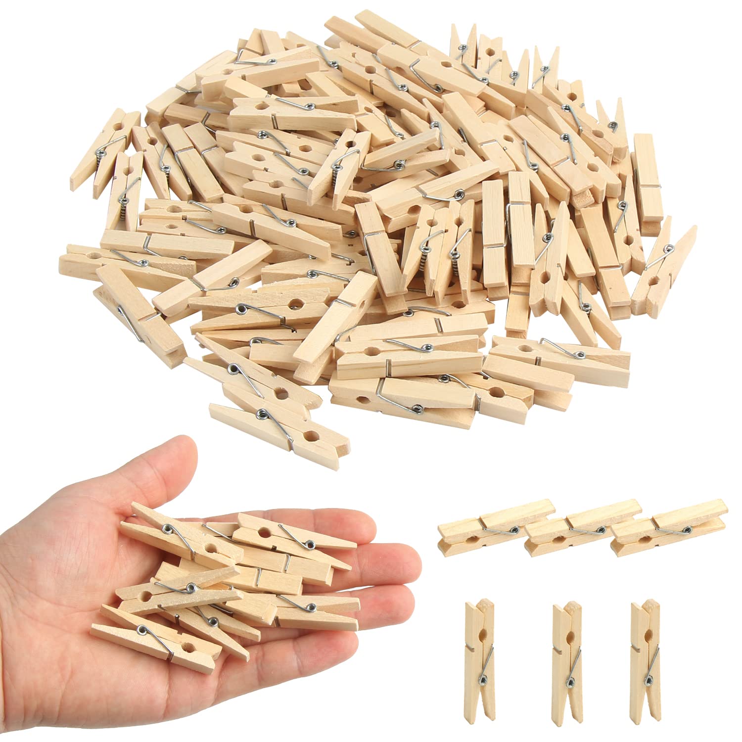 KIMOBER 1.77Inch Wooden Clothespins,Sturdy Natural Wooden Craft Peg Pins Clips for Photos Pictures Paper Crafts,100pcs