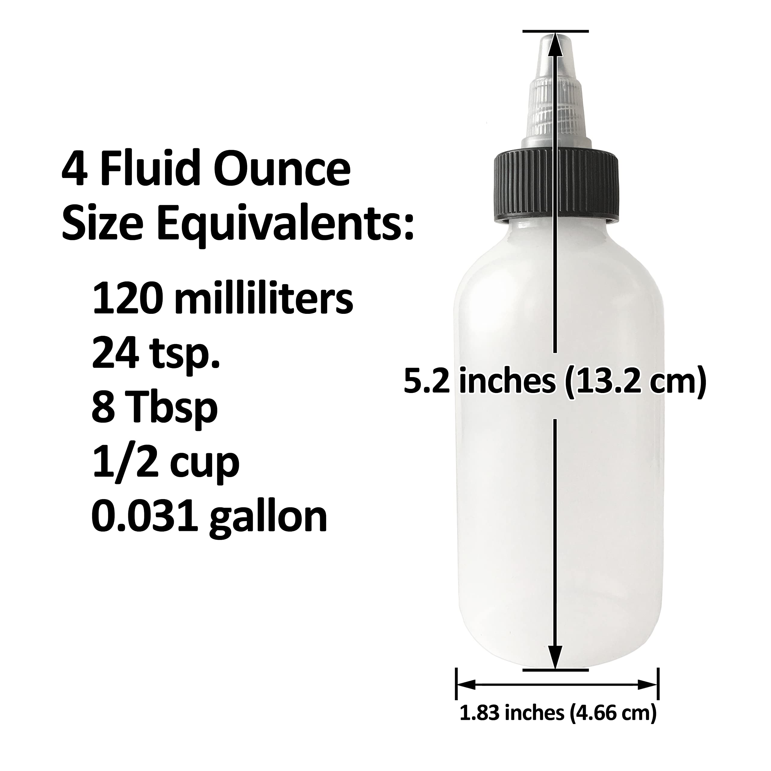 510 Central - Made In USA - 4oz (120mL) Squeeze Bottle - Twist Top Cap 2 Pack - LDPE Plastic - Boston Round