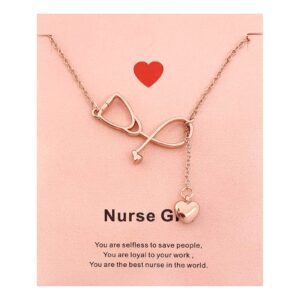 long tiantian nurse gifts for women stethoscope nurse necklace heart pendant necklace for doctors and nurses gifts for nurses（rose gold）