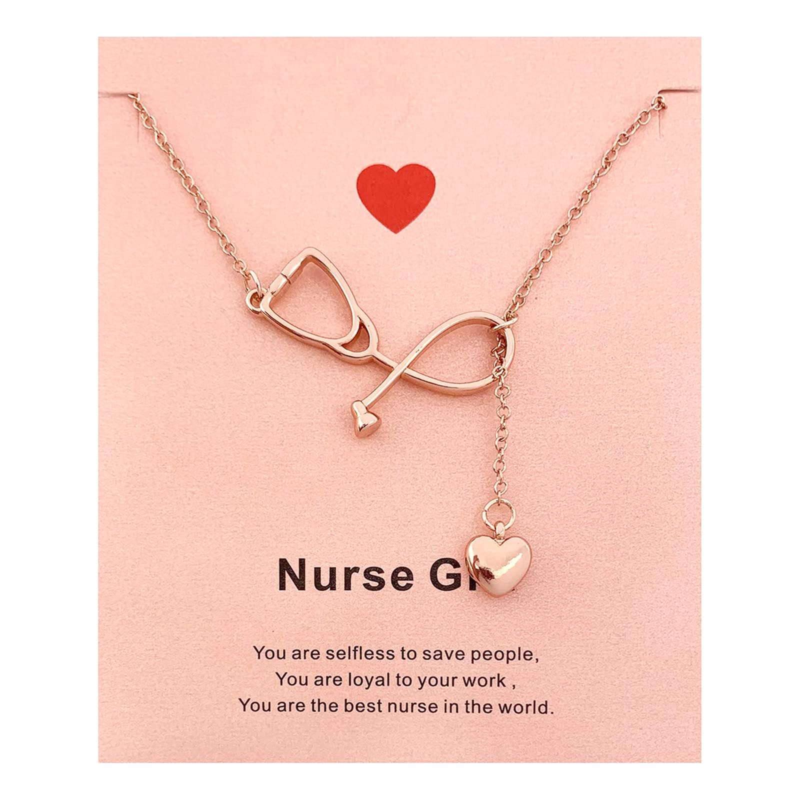 Long tiantian Nurse Gifts for Women Stethoscope Nurse Necklace Heart Pendant Necklace for Doctors and Nurses Gifts for Nurses（Rose Gold）