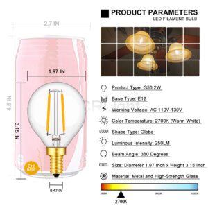 CRLight 2W LED Candelabra Bulb 25W Equivalent Warm White 2700K 250LM, E12 Vintage Edison G16(G50) LED Globe Bulb, Chandelier Bathroom Vanity Mirror Light Bulbs, Non-dimmable, 12 Pack