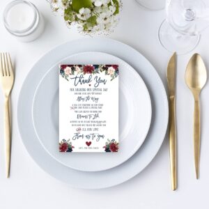 Your Main Event Prints 50 Navy Burgundy Wedding Thank You Place Setting Cards, Great For Adding to Your Table Centerpieces and Wedding Decorations for Receptions, Pack of 50 Cards