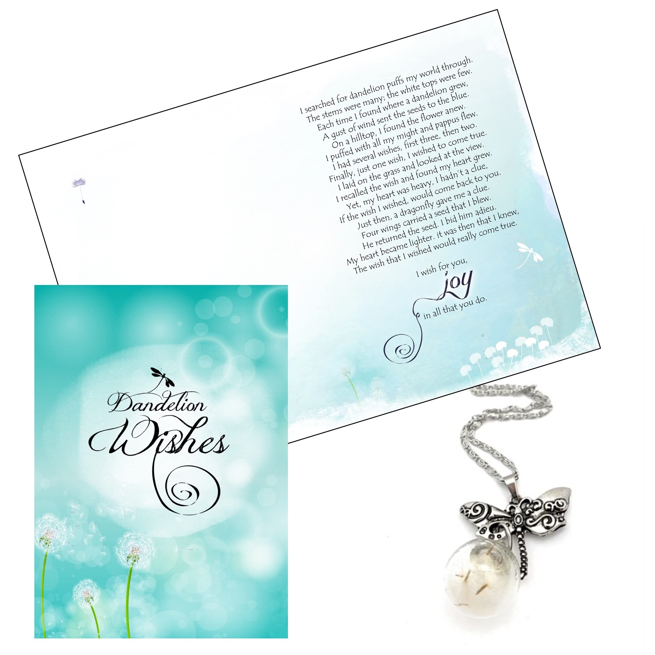 Smiling Wisdom - A Dandelion Wish of Joy Greeting Card and Real Seeds Gift Set - Goodbye, Birthday, Retirement, Journey, Graduation - Women - Dragonfly Dandelion Dangle