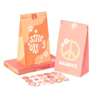 a1diee 24pcs groovy retro hippie boho party favors bags with stickers star groovy snacks candy party favors supplies paper bags rainbow pink orange gift bags for girls birthday baby shower wedding