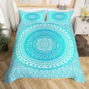 castle fairy hippie mandala duvet cover for boys,girls teal gradient comforter cover full size,indian hippie bedding set kids teen room decor bed cover,chic exotic bedclothes with zipper