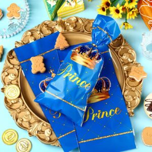 100 Pcs Royal Prince Party Favor Bags Plastic Gift Bags Blue Candy Bags with Ties Treat Bags Goodie Bags with 150 Pcs Gold Twist Ties for Birthday Party Baby Shower Supplies, 5 x 11 Inch