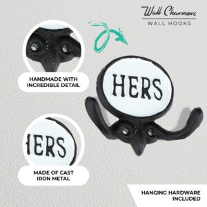 Wallcharmers Set of 2 His and Hers Towel Hooks for Bathrooms, Mr & Mrs. Farmhouse and Rustic Bathroom Hooks for Towels, Black & White