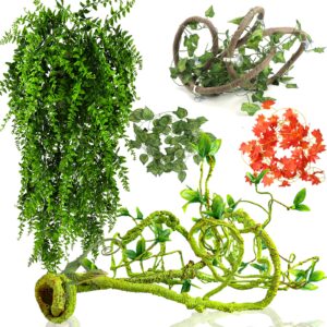 grddaef reptile vines plants for terrarium, flexible vines jungle climbing branch with leaves tank decor for snakes bearded dragons geckos hermit crabs lizards chameleons