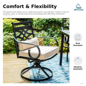 MFSTUDIO 4 Piece Black Patio Dining Chairs with Beige Thick Cushions,Outdoor Furniture Metal Chairs with Armest for Garden, Poolside, Backyard, Bistro