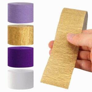 Purple-Gold Party Decorations Crepe-Paper Streamers - 8 Rolls White Purple Lavender Graduation Steamer Woman Birthday Wedding Bridal Shower Paper Garland Mothers Valentines Day Decor Panduola