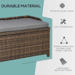 Outsunny Outdoor Wicker Storage Bench Deck Box, PE Rattan Patio Furniture Pool Container Storage Bin with Interior Waterproof Bag and Comfortable Cushion, Gray