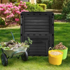 Happygrill Outdoor Compost Bin, Composting Box w/Top Flip Latch-on Lid,80 Gallons Composter for Kitchen Waste & Garden Scraps, Compost Barrel for Fast Creation of Fertile Soil (Black+Green)