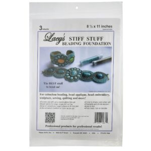 Lacys Stiff Stuff Beading Foundation,White Fabric 3 Sheets Made in The USA & Durable Material Used for Bead Stitch Embroidery, Cabochon and Sewing SS3811,8.5*11 inches