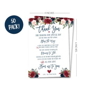 Your Main Event Prints 50 Navy Burgundy Wedding Thank You Place Setting Cards, Great For Adding to Your Table Centerpieces and Wedding Decorations for Receptions, Pack of 50 Cards