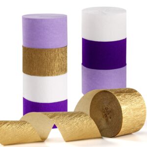 purple-gold party decorations crepe-paper streamers - 8 rolls white purple lavender graduation steamer woman birthday wedding bridal shower paper garland mothers valentines day decor panduola