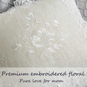 K MASANIJI 2 Pack Embroidered Spring Floral Throw Pillow Cover 18x18 inches, Farmhouse Off White Rose Lace Linen Blended Pillow Shams, Decorative (White Rose, Linen Blended)