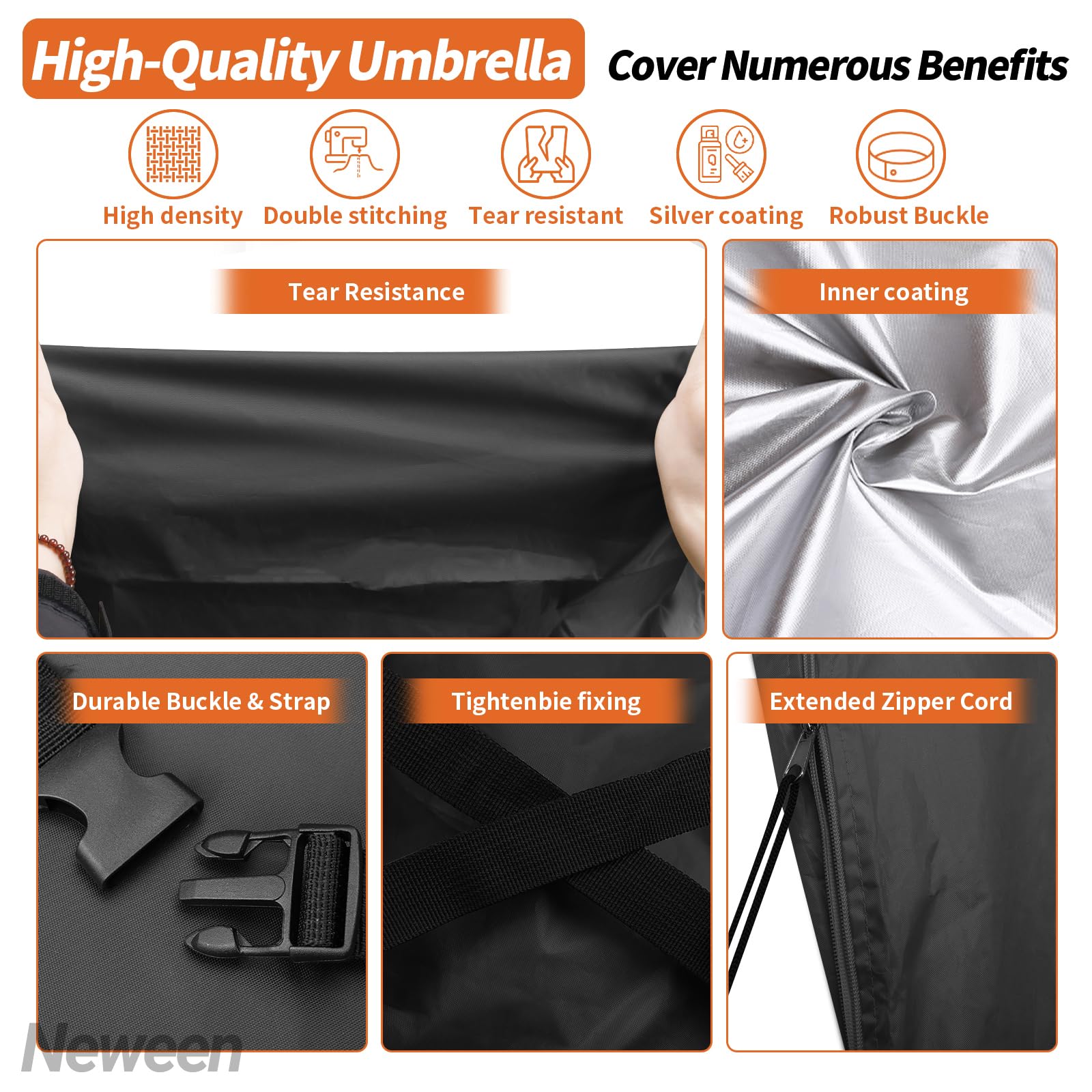 Neween Patio Umbrella Cover Waterproof Outdoor Anti-UV Cantilever Offset Umbrella Cover fit for 9ft to 13ft Parasol, Banana Umbrella Cover with Zipper and Rod, Black, for 9'-13' Offset Umbrella