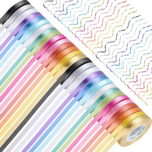 chunm 30 rolls curling ribbons 1/5" wide x 11 yards 330 yards shiny plastic balloon strings metallic gift wrapping ribbons for wedding birthday graduation party decor(cute style,rainbow colors)