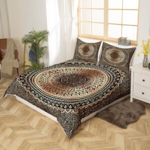 Brown Black Mandala Duvet Cover Set Twin Size,Boho Paisley Bedding Set for Girls Women Room Decor,Flowers Art Boho Comforter Cover,Hippie Mandala Quilt Cover with 1 Pillowcase