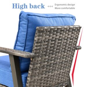 ovios Patio Furniture Loveseat 2-Seats Sofa Outdoor Wicker Rattan All Weather High Back Couch with Thick Comfy Cushions for Garden Backyard Porch, Blue