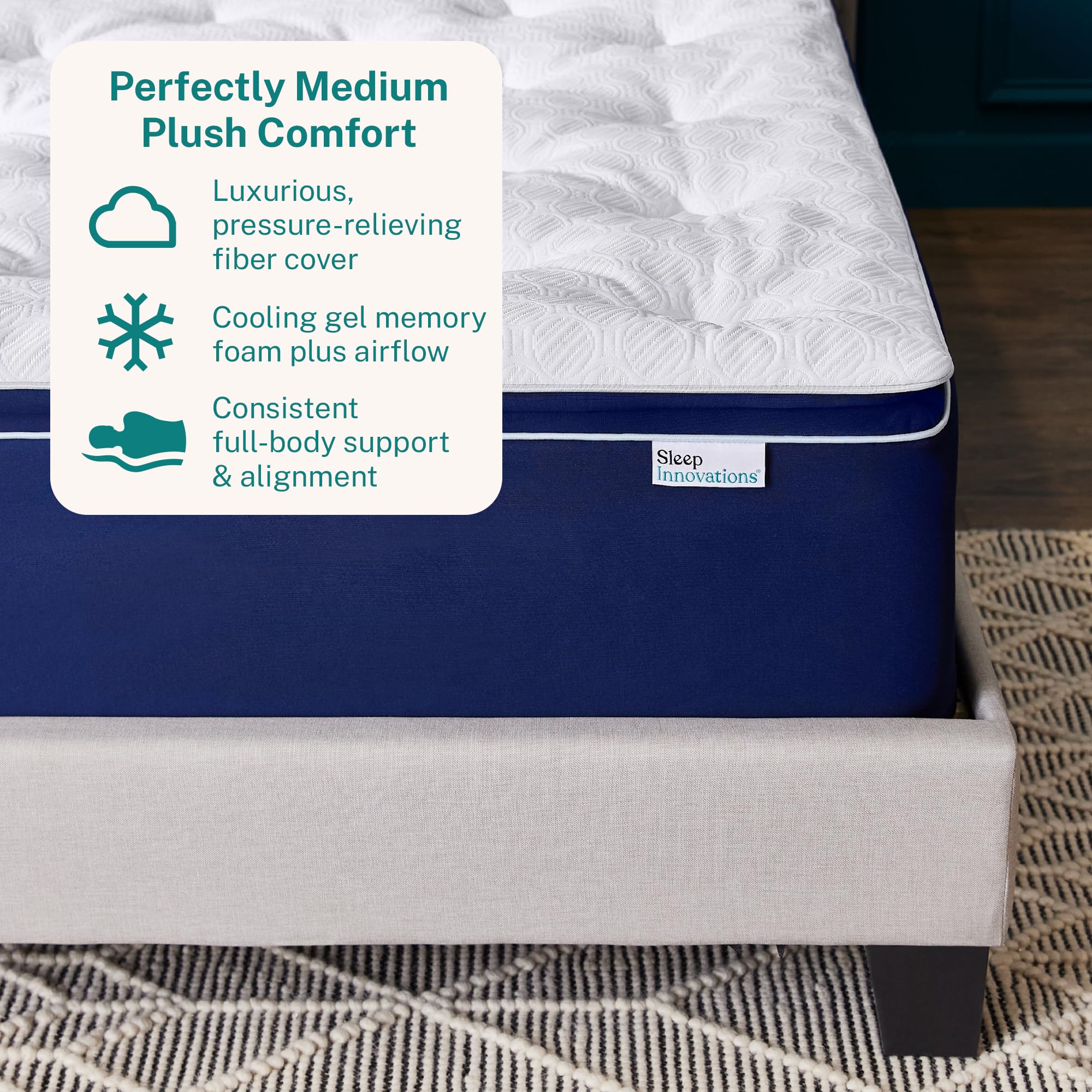 Sleep Innovations Skyler 12 Inch Cooling Gel Memory Foam Mattress, Fiber Fill Pillow Top, Twin Size, Bed in a Box, Medium Plush Feel