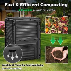 Happygrill Outdoor Compost Bin, Composting Box w/Top Flip Latch-on Lid,80 Gallons Composter for Kitchen Waste & Garden Scraps, Compost Barrel for Fast Creation of Fertile Soil (Black+Green)