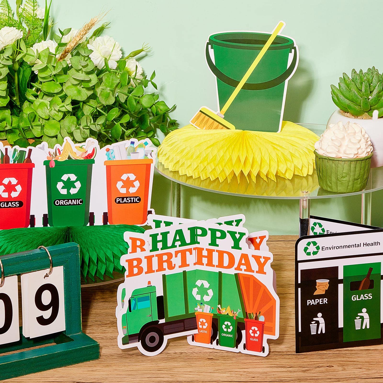 9 Pcs Garbage Truck Birthday Party Supplies Garbage Honeycomb Table Centerpiece Garbage Truck Table Toppers Centerpieces Trash Truck Birthday Party Supplies for Birthday Baby Shower Party Decorations