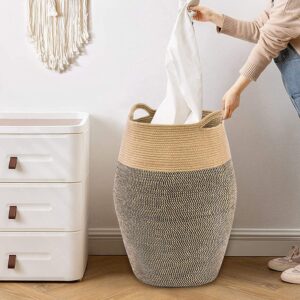 Tall Laundry Basket, 105L Large Laundry Hamper with Handles Tall Wicker Jute Woven Storage Basket for Dirty Clothes Blankets Towels - 25.6x 19.3 inches